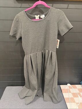 LuLaRoe Gray Striped Short Sleeve Fit-and-Flare Dress